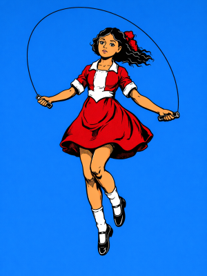 Skipping Girl on Blue
